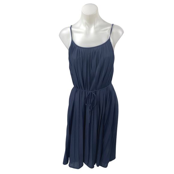 Ann Taylor LOFT Navy Pleated Sleeveless Cami Camisole Midi A-Line Dress Size M - Picture 1 of 3
